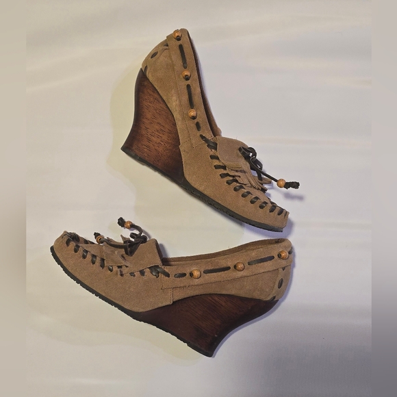 Sam Edelman Suede Beaded Fringe Moccasin Wedge - Picture 6 of 10